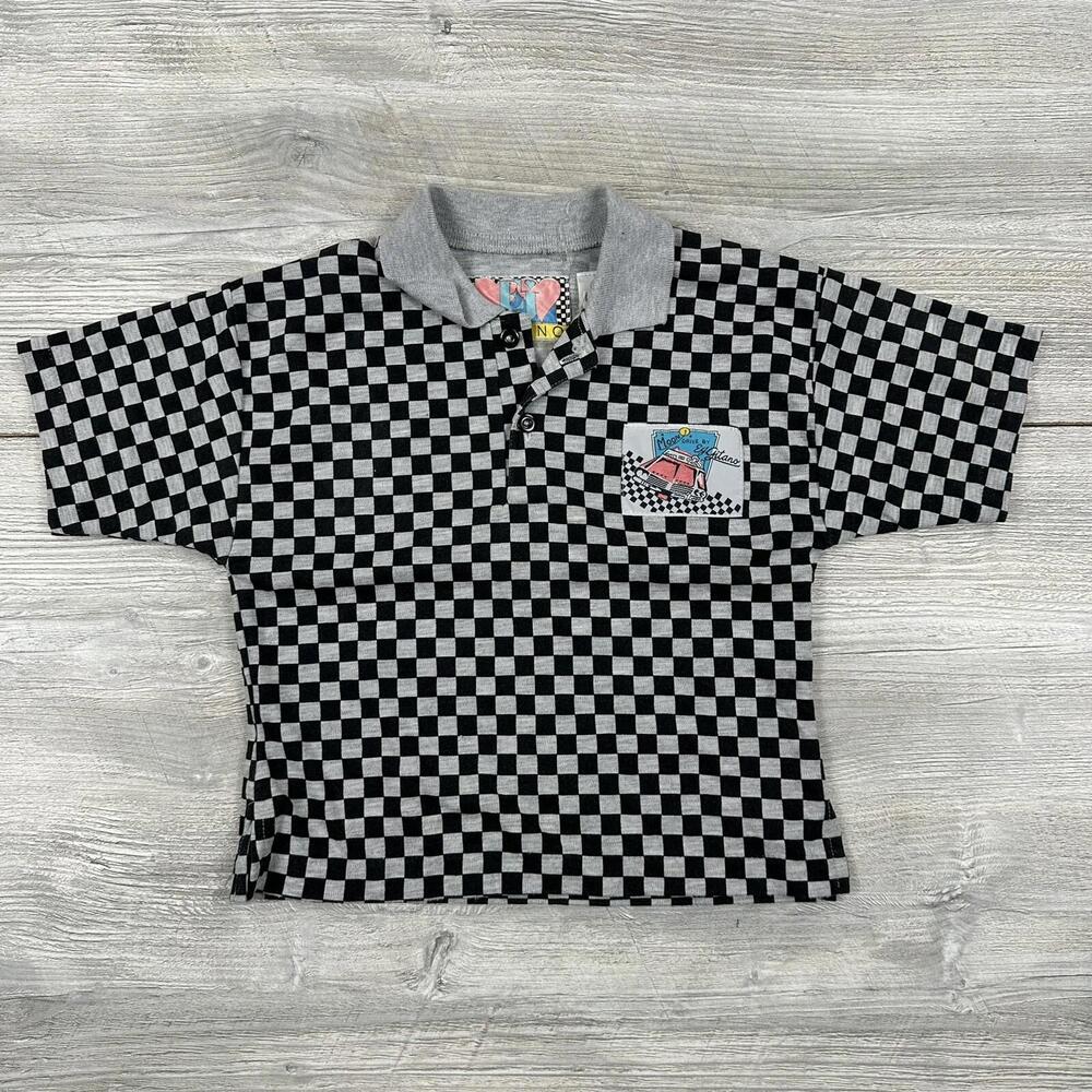 VTG EJ Gitano Polo Shirt Youth 5 Black Gray Checkerboard Moon Drive By Patch - Picture 2 of 6